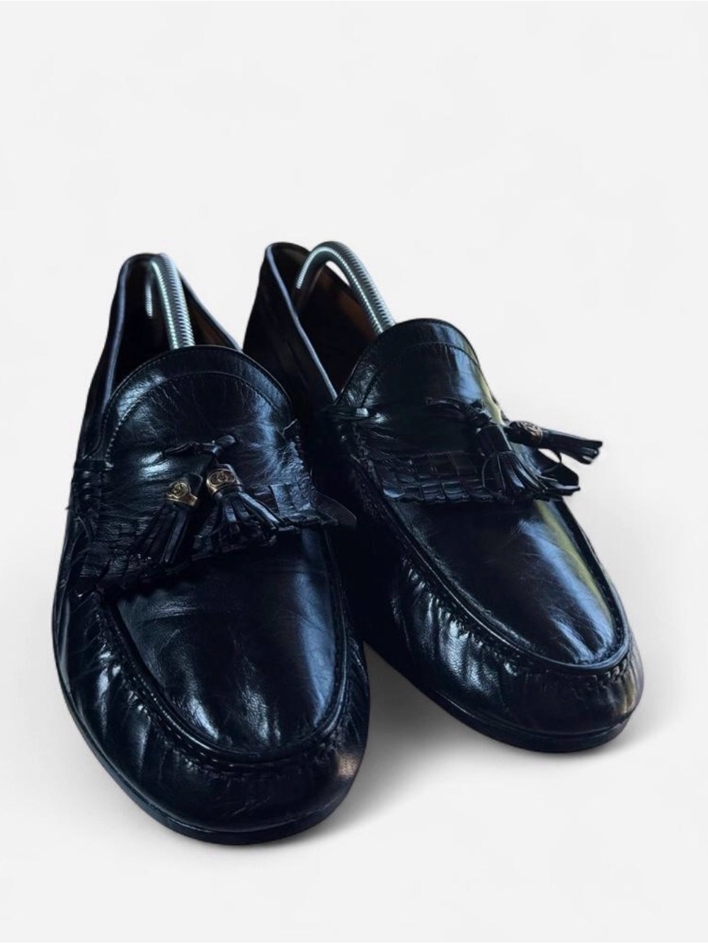 Gucci Black Leather Tassel Fringe Loafers